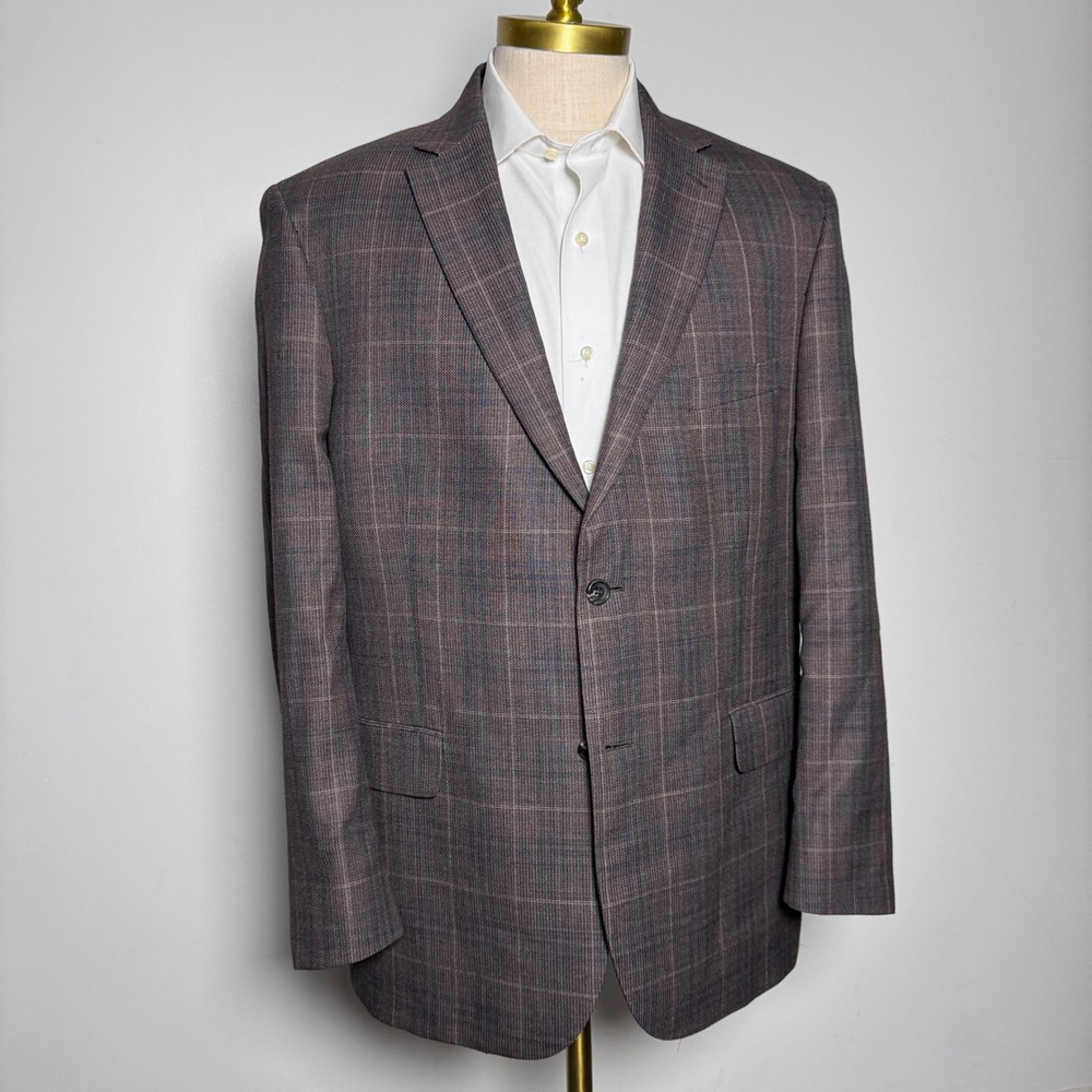 Jos. A. Bank Reserve Blazer Mens 46R‎ Brown Blue Plaid Silk Wool Tailored Fit